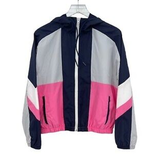 Betsey Johnson navy gray white pink performance jacket size small